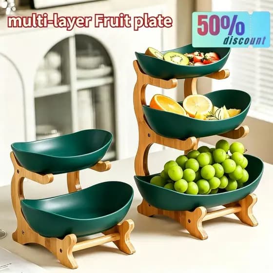 Prato De Bambu Com Três Camadas Para Lanches Prato decorativo para fruta, feito em bambu natural