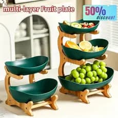 Prato De Bambu Com Três Camadas Para Lanches Prato decorativo para fruta, feito em bambu natural