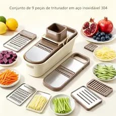 Mandolin Fatiador Cortador Multifuncional com 6 Lâminas Inox 3 Cestas para Cortar Legumes Batata