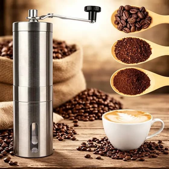 Moedor De Café Manual Em Aço Inox E Cerâmica Com Ajuste De Moagem Portátil Grãos Antiderrapante