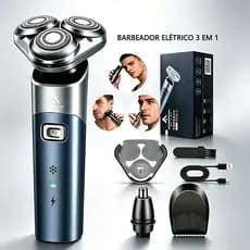 Aparador de Barba 3 em 1 Profissional Recarregável Barbeador Elétrico Barba Nariz Acabamento Sem Dor Bivolt