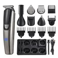 Aparador de Cabelo 6 em 1 Multifuncional Masculino, Lavável, LCD, Corta Cabelo, Barba e Nariz
