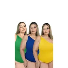 Kit 3 Bodys Feminino Copa Jogo 2026 Plus Size Microfibra Um Ombro Só Moda Verão Plus Size Curve Casual Elegante 46 ao 50