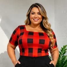 blusa plus size feminina, blusa xadrez plus size, blusa em suplex, blusa feminina manga curta, moda plus size, blusa ves