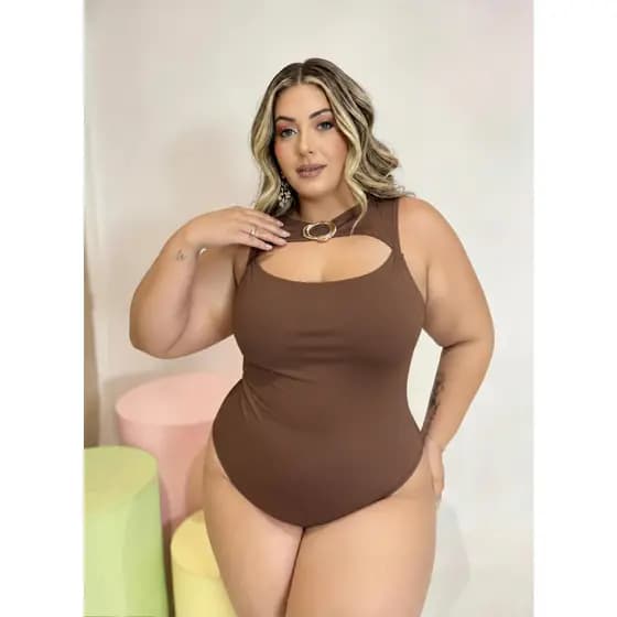 Body Feminino Plus Size Microfibra com Detalhe Argola Moda Elegante Curve 46 ao 50