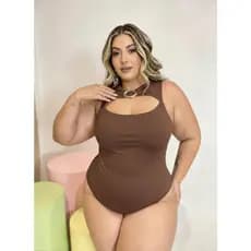 Body Feminino Plus Size Microfibra com Detalhe Argola Moda Elegante Curve 46 ao 50