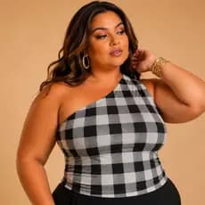 blusa plus size feminina, blusa um ombro só plus size, blusa xadrez plus size, blusa em suplex premium, moda plus size f