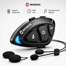 Fone Bluetooth para Capacete Moto FM IPX6 Cancelamento Ruído Voz HD 2 Mic Moman RS-S Solo