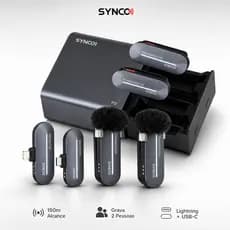 Microfone Lapela Duplo iPhone Lightning Caixa Carga 2.4GHz Cancelamento Ruído TikTok Vlog Live Youtube SYNCO P2L