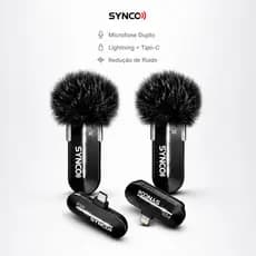 Microfone de Lapela Duplo Sem Fio 2.4GHz para Vídeo Live TikTok YouTube iPhone Android SYNCO P2XLT
