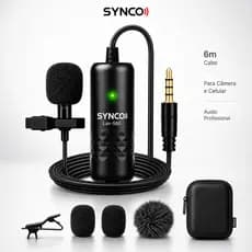 Microfone Lapela Omnidirecional S6E Cabo 6M Celular Câmera Laptop PC YouTube TikTok Live Blog Entrevista SYNCO