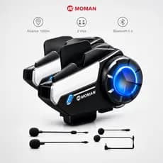 Intercomunicador Moto 2 Vias Duplo 1000M Bluetooth HiFi FM Cancelamento de Ruído IA 4X Compartilhar Música Moman H2S