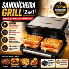 Sanduicheira Grill Elétrica 1000W Antiaderente Inox 2 em 1 Prensa Grill Para Sanduíches Hambúrguer Panini