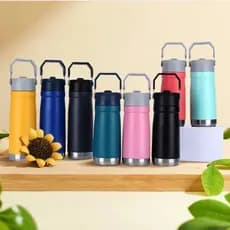 Garrafa Térmica Flip Straw 650 ml Garrafa c/ Canudo P/ Água Café Garrafa com Alça Garrafa canudo