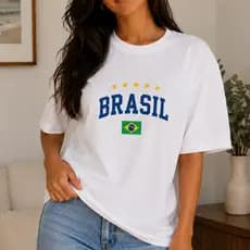 Camiseta Do Brasil Camisa Algodão Estampa Básica Copa Mundo