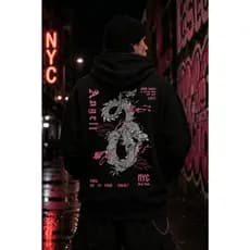 Blusa de Frio Moletom Masculino Estampado Dragão Japonês Streetwear Flanelado Unissex