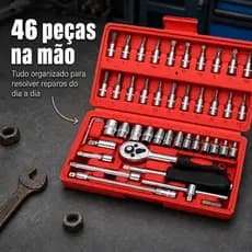 Caixa Ferramentas Kit 46 Peças Mecânico Jogo Profissional Completo Mala Vermelho Premium