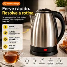 Chaleira Elétrica 110V 2 Litros Inox Desligamento Automatico Aquecimento Café Chá Fácil Abertura