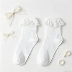 Meias femininas de renda com babados - meias de algodão confortáveis lindas meias princesa Lolita para mulheres gril