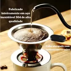 Filtro de Café Inox 103 Reutilizável Grande - Pour Over com Pegador em Silicone e Peneira de Aço