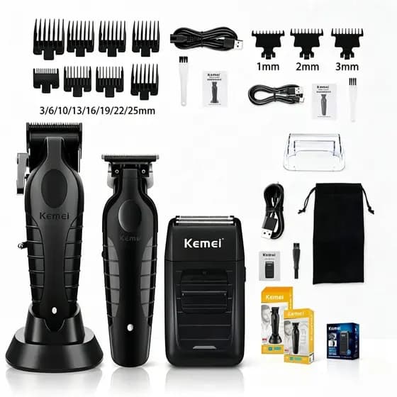Kit Kemei Máquina de cortar cabelo + Máquina De Acabamento + Shaver Barbeador KM 2296 2299 1102 - Bivolt