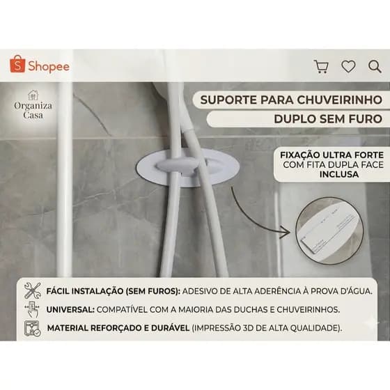 Suporte Parede Chuveirinho Mangueira Duchinha Dupla Face