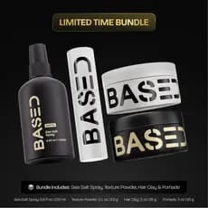BASED Ultimate Kit de Estilização para Cabelos Lisos/Ondulados |   Pó Texturizador, Cera Capilar, Pomada, Spray de Sal M