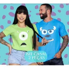 Linda Camiseta Monstros Sa Kit Casal Sulley Mike Algodão 2 Peças Aniversário Festa Temática Envio Rapido