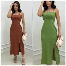 vestido feminino de alça midi elegante casual festa linho