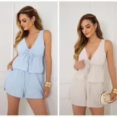 conjunto feminino listrado regata short soltinho confortável