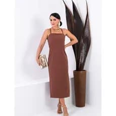 Vestido Midi Feminino Elegante Canelado Alça Fina Tubinho Moda Casual Festa Tendência 2026