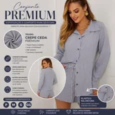 conjunto feminino estampa listrada manga longa e short com bolso