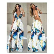 Vestido Longo Estampado Elegante com Fenda Lateral