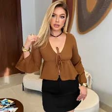 blusa feminina cropped manga longa con elastico