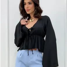 blusa estilos feminina de frio juara cropped babado flare