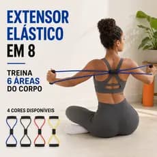 Extensor Elástico em 8 para Exercícios, Alongamento e Treino de Braços, Pernas e Glúteos