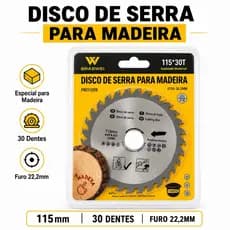 Disco De Corte Madeira 115mm x 22,2mm 30Dentes Serra Mármore Esmerilhadeira Com Widea Profissional Braswei FM31209