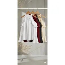 Blusa Atena Babado Ombros a Mostra Cold Shoulder Macia Confortável Elegante Casual Feminina Premium