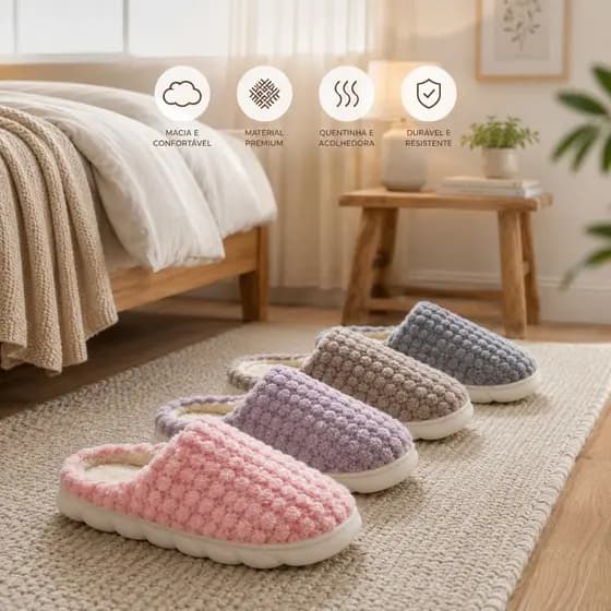 Pantufa Nuvem Premium Peluciada Macia Soft Confortável Quentinha Fofinha Inverno Outono Leve Top