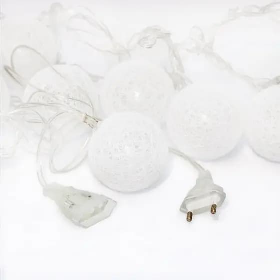 Cordão 10 Bolinhas LED Texturizadas 2m Luz Branco Frio Bivolt Fio Transparente Decoração Quarto Festa