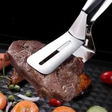 1 grampo de bife frito, espátula dupla face, pinça 3 em 1, pinça de cozinha 3 em 1, multifuncional, aço inoxidável