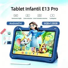 【Capa protetora gratuita】Tablet infantil E13Pro Android 14.0 6 GB de RAM + 128 GB de armazenamento Tela de 7,0 polegada