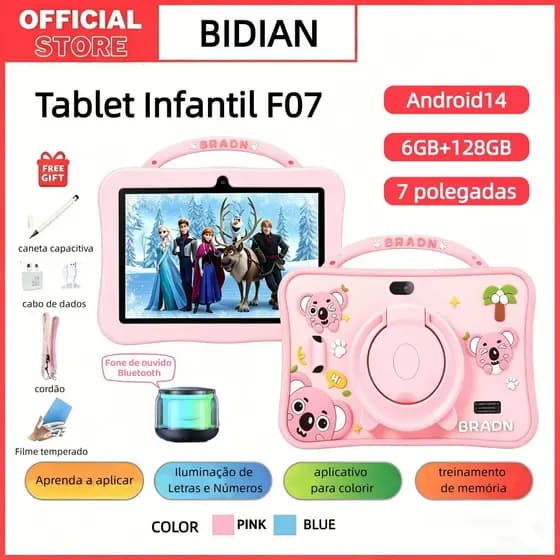 【BIDIAN】Kids Study Tab F07 TAB tablet Crianças 7 polegadas tablet PC Android Adequado para jogos de entretenimento
