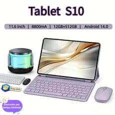 Tablet S10 12 GB + 512GB 11,6 polegadas HD Dual SIM Dual Core 8800 mAh Android Teclado, mouse e alto-falante