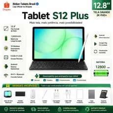 【Teclado e mouse gratuitos】Tablet S12 Plus 12.8 polegadas HD Android 16 RAM +512GB 12GB coFunda Cor CinzaEscuro 12800mA