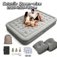 Colchão Inflável Queen Casal Cama De Campanha Bomba Inflável Com Bateria De Lítio Integrada