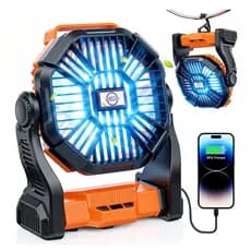 Ventilador Camping USB Recarregável Super Silencioso Oscilante Longa Duração LED  - 270° de Rotação