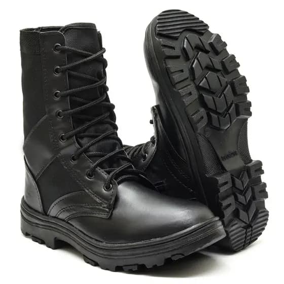 Bota Masculina Militar Tática de Couro Reforçado Impermeável Com Zíper Ajustável Barato