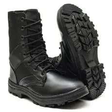 Bota Masculina Militar Tática de Couro Reforçado Impermeável Com Zíper Ajustável Barato