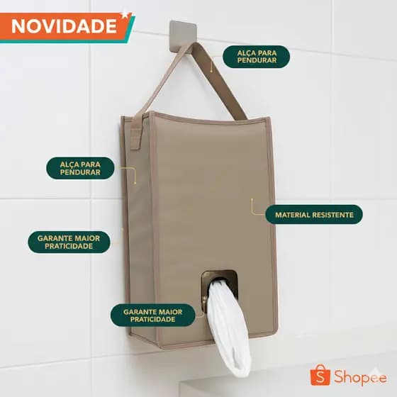 Puxa Saco  Porta Sacolas Moderno De Pendurar Organizador De Sacos E Sacolas Premium - Caqui
